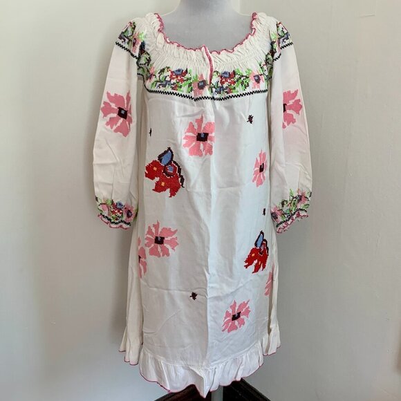 Blue Plate Couture VTG Embroidered Boho Western Cottage Dress Floral Milkmaid - Picture 4 of 10